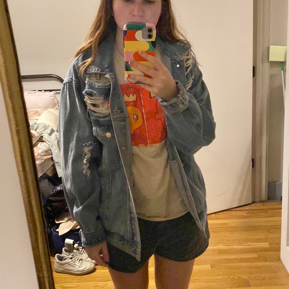 Oversized distressed denim jacket size medium